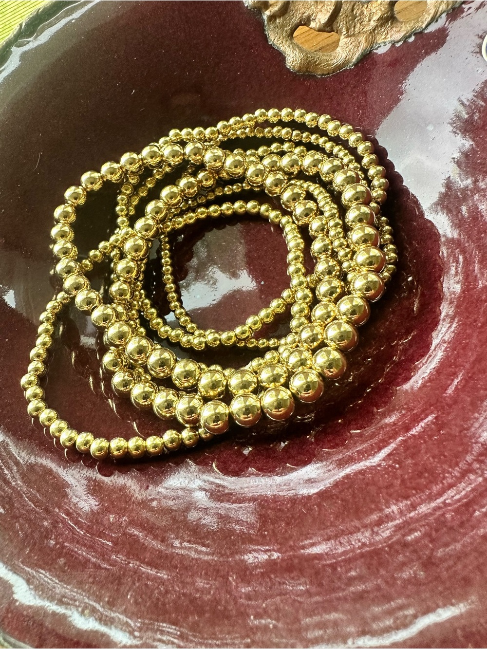 Gold Beaded Stretch Bracelet Set - Women Jewelry - Lightweight 7
